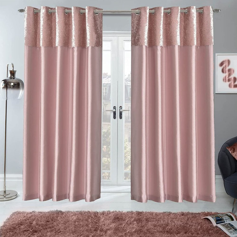 Sienna Home Collection Blush Velvet & Faux Silk Grommet Top Curtains 90×66 1Pair